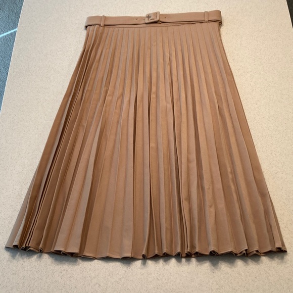 Zara Tan Pleated A-Line Skirt Women Size XXL - Picture 2 of 10